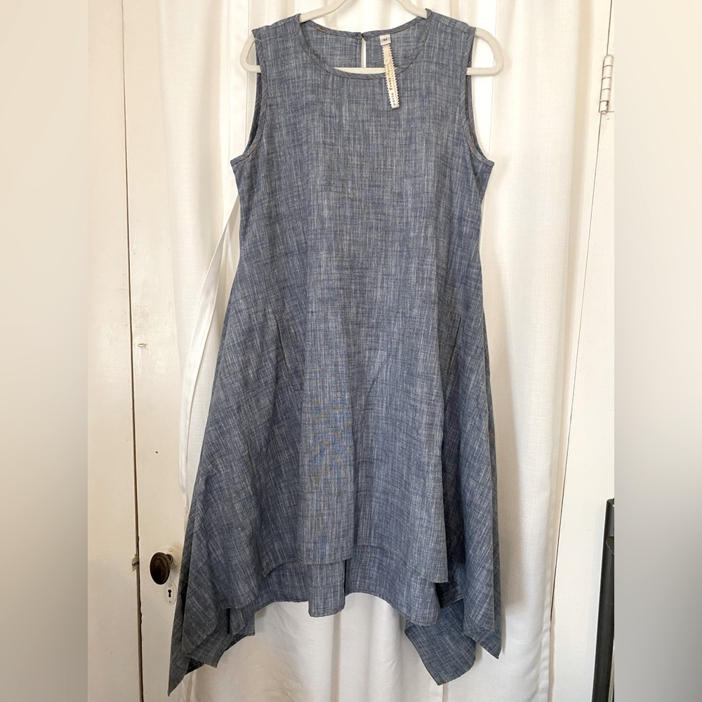 Uncle Frank size medium blue chambray linen, cotton handkerchief dress.
